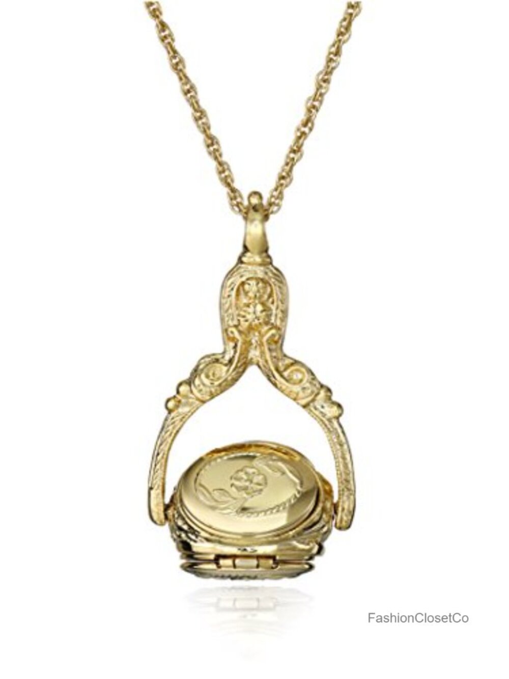 Gold Tone Spinner Picture Locket Pendant Necklace Women 30 Inch